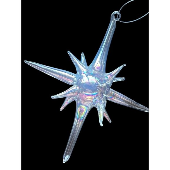 Spun Glass Ornament Set Of 4: Star Candleholder Nativity & Birdcage - Picture 5 of 10